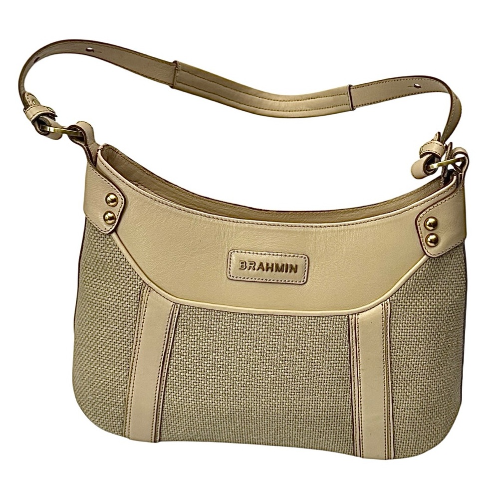 Brahmin Tan Raffia & Leather Shoulder Bag Rare Style EUC - Picture 4 of 13